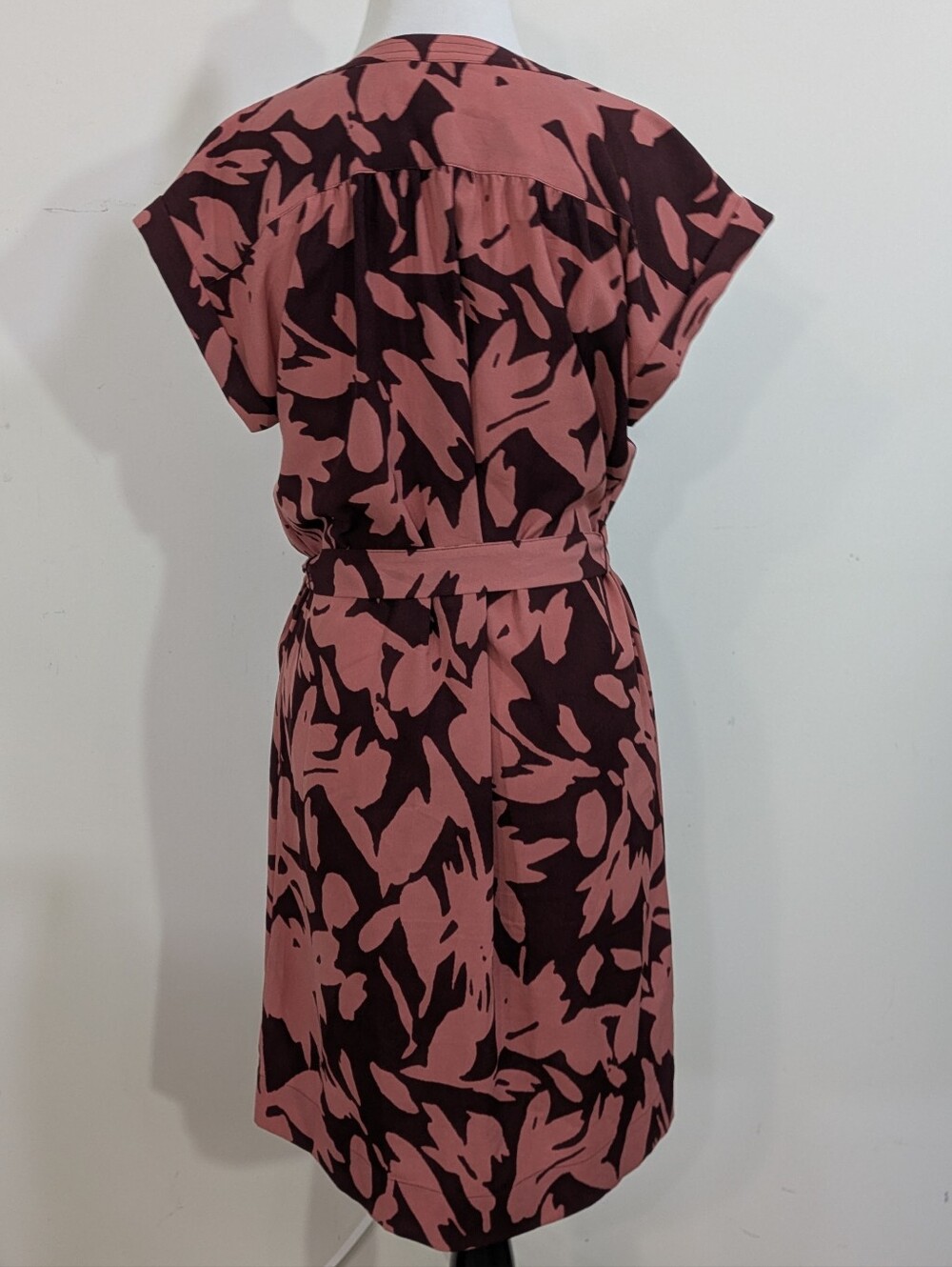 LOFT Pink and Burgundy Brown Dress With Belt - Size Small Womens - Picture 6 of 9